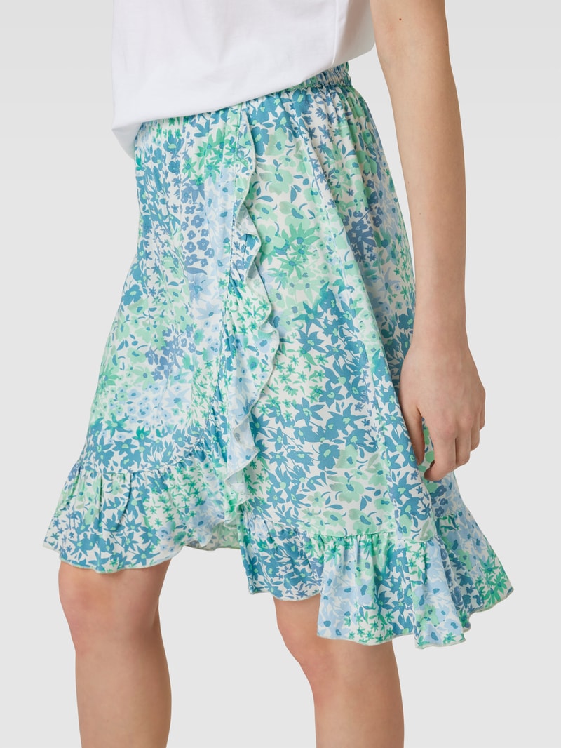 Knielanger Rock aus Viskose mit Allover-Muster Modell 'Joella' in ozean blau