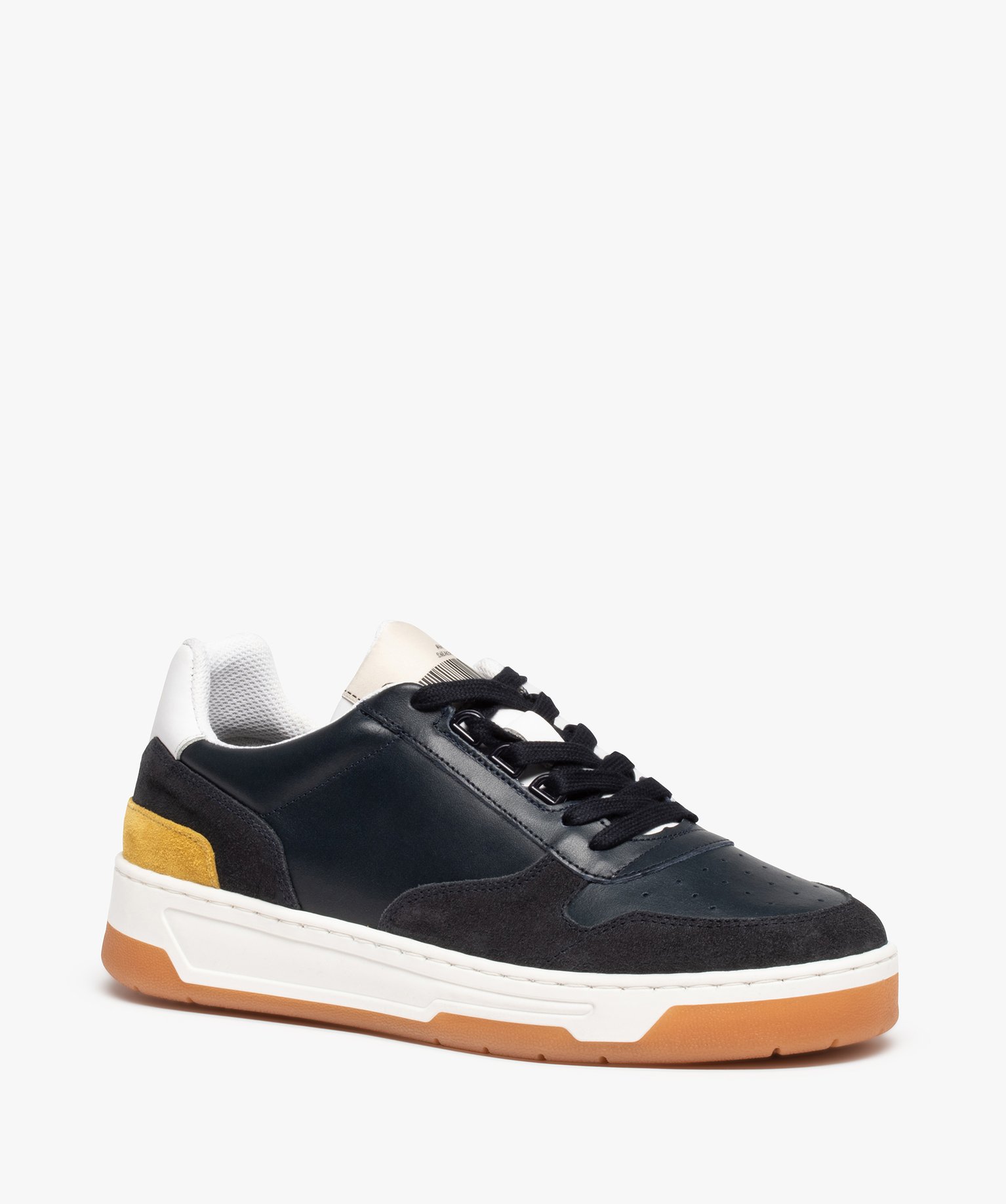 Baskets homme dessus cuir à semelle contrastante – Tanéo marine | GEMO