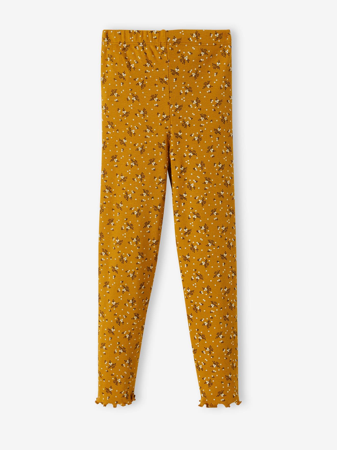 Legging imprimé en maille côtelée fille curry