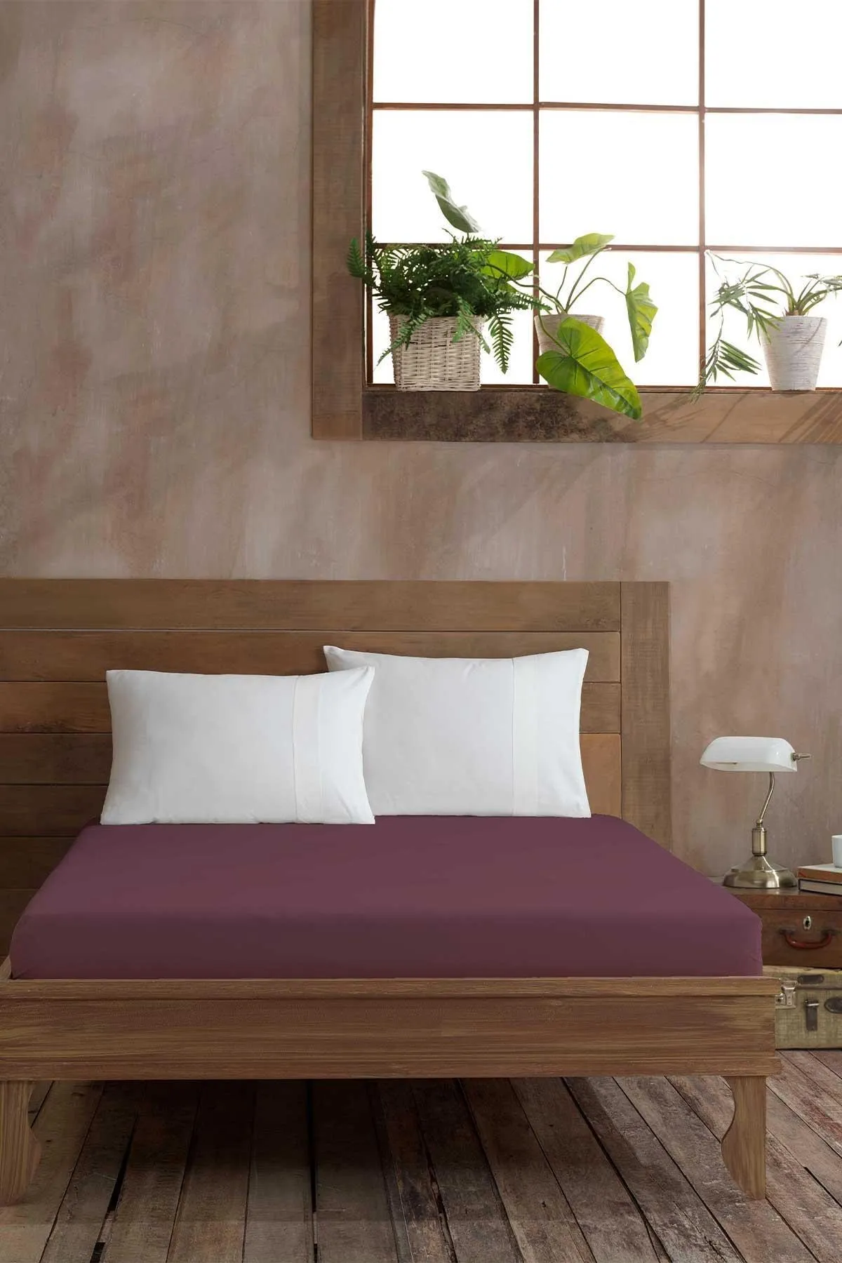 Elart  Ranfors Baumwoll-Spannbettlaken für Einzelbett, 100 x 200 cm, Pflaume