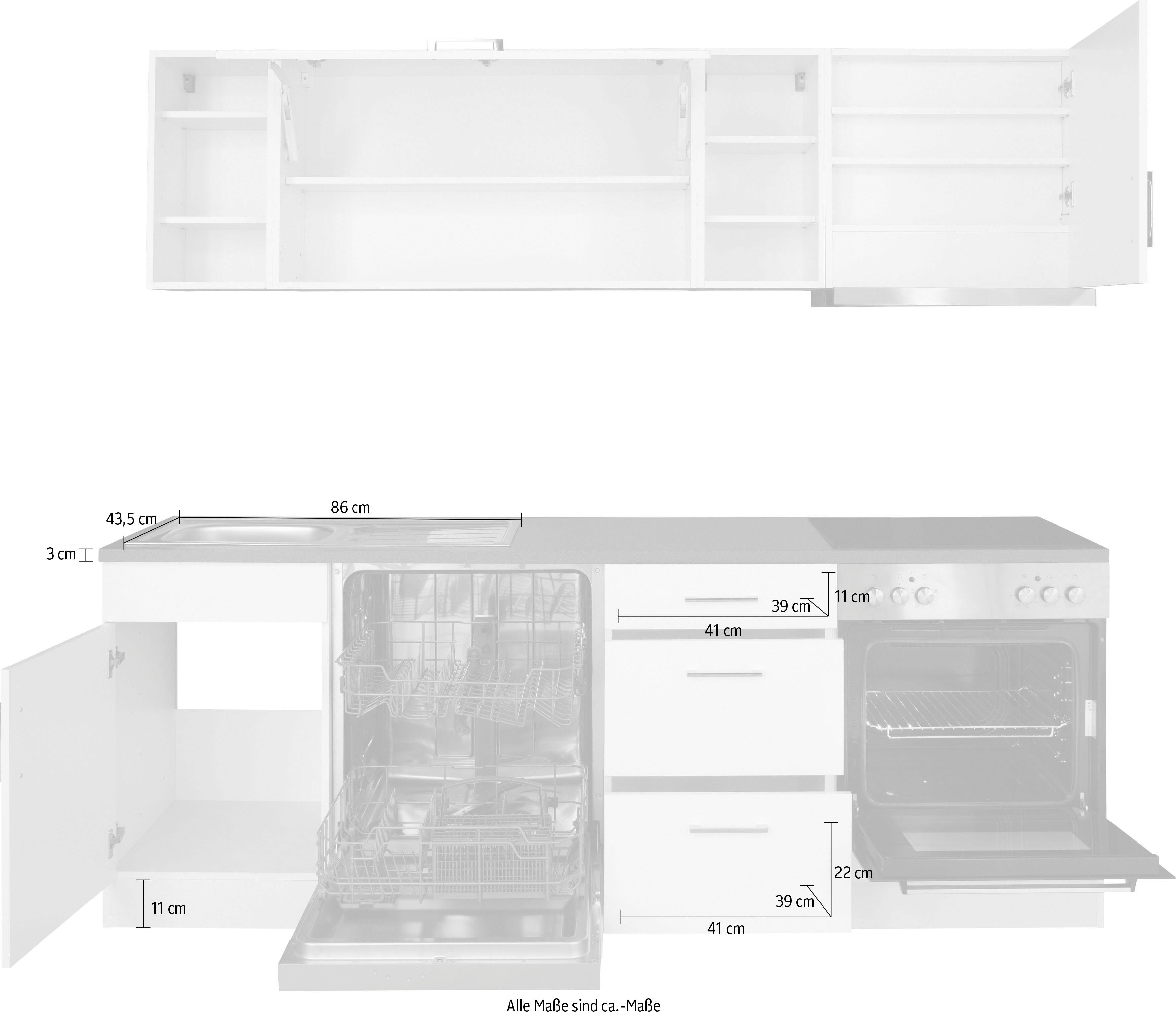 HELD MÖBEL Küchenzeile Paris, mit E-Geräten, Breite 220 cm