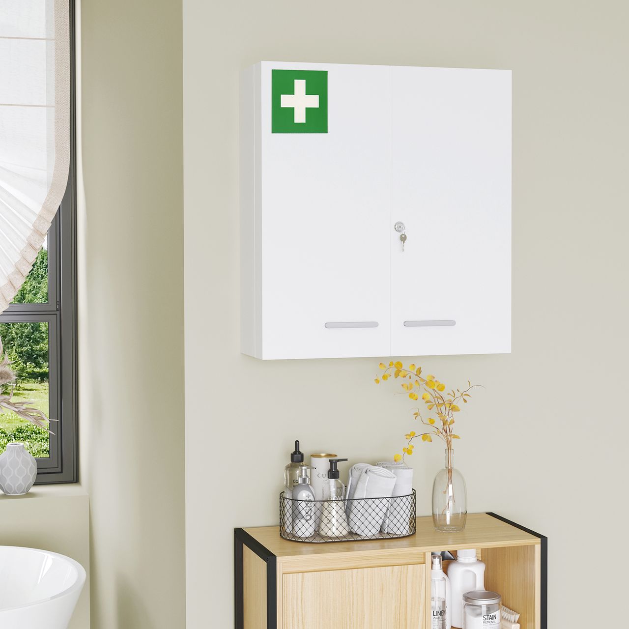 kleankin Medizinschrank, 2-türiger Apothekerschrank, Arzneischrank, Wandmontage