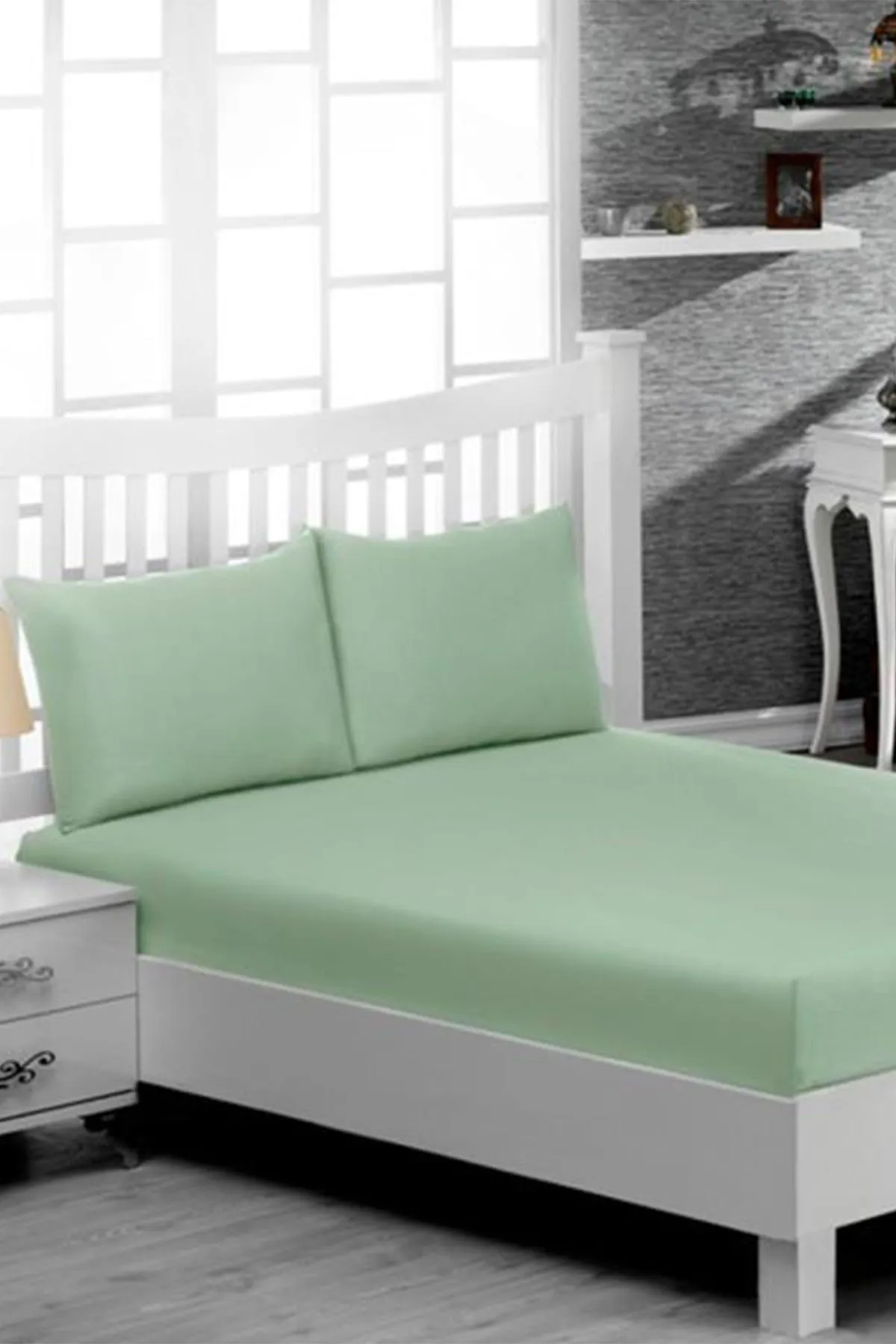 Çeyiz Diyarı  Perla Spannbettlaken-Set für Einzelbett – Minze
