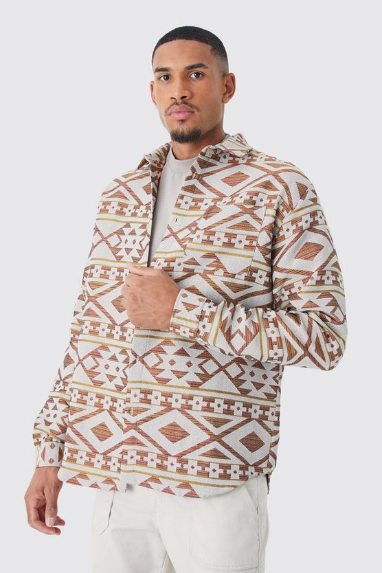 Tall langärmliges Oversize Jacquard Overshirt