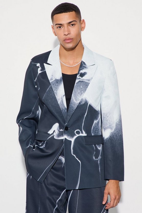 Lockerer Blazer mit Marmor-Print