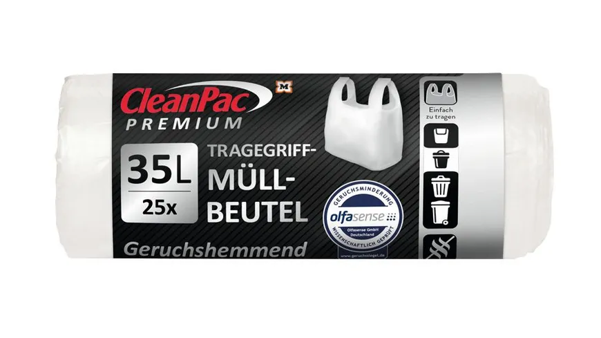 CleanPac Müllbeutel mit Tragegriffen geruchshemmend 35l