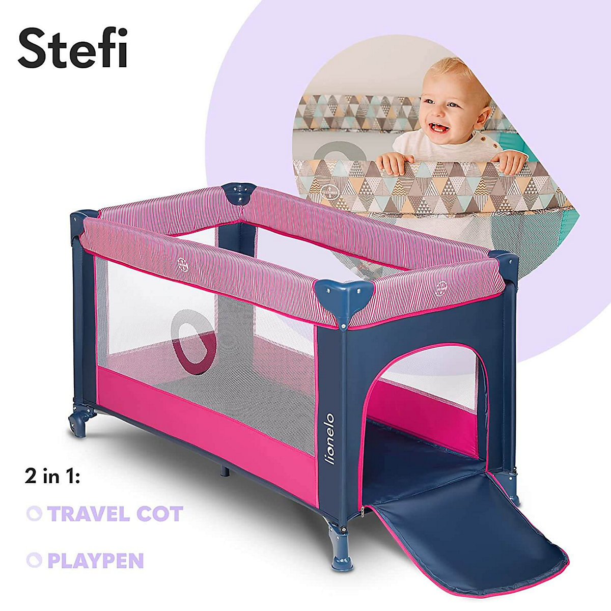 Beistellbett Stefi Pink Rose Baby Laufstall Kinderbett Reisebett ab Geburt bis 15 kg Laufstall