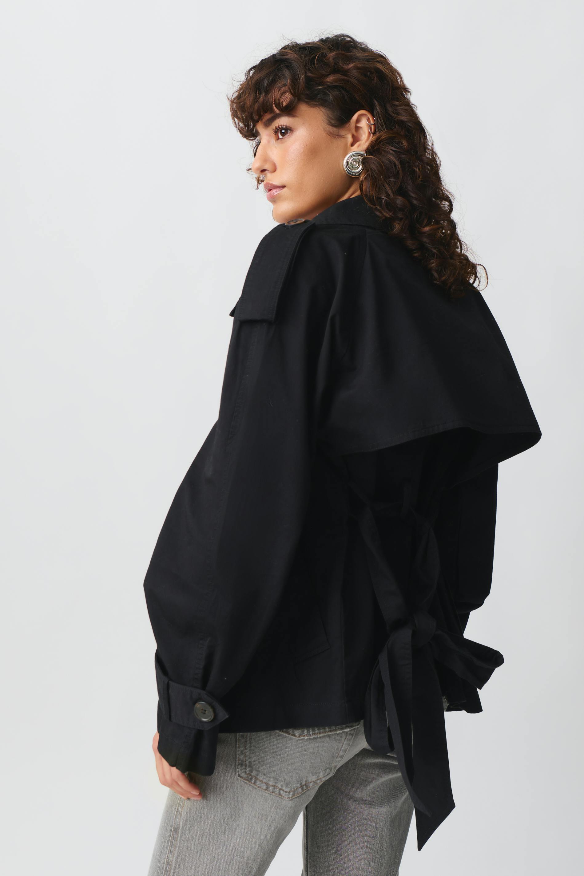 Short belted trench coat