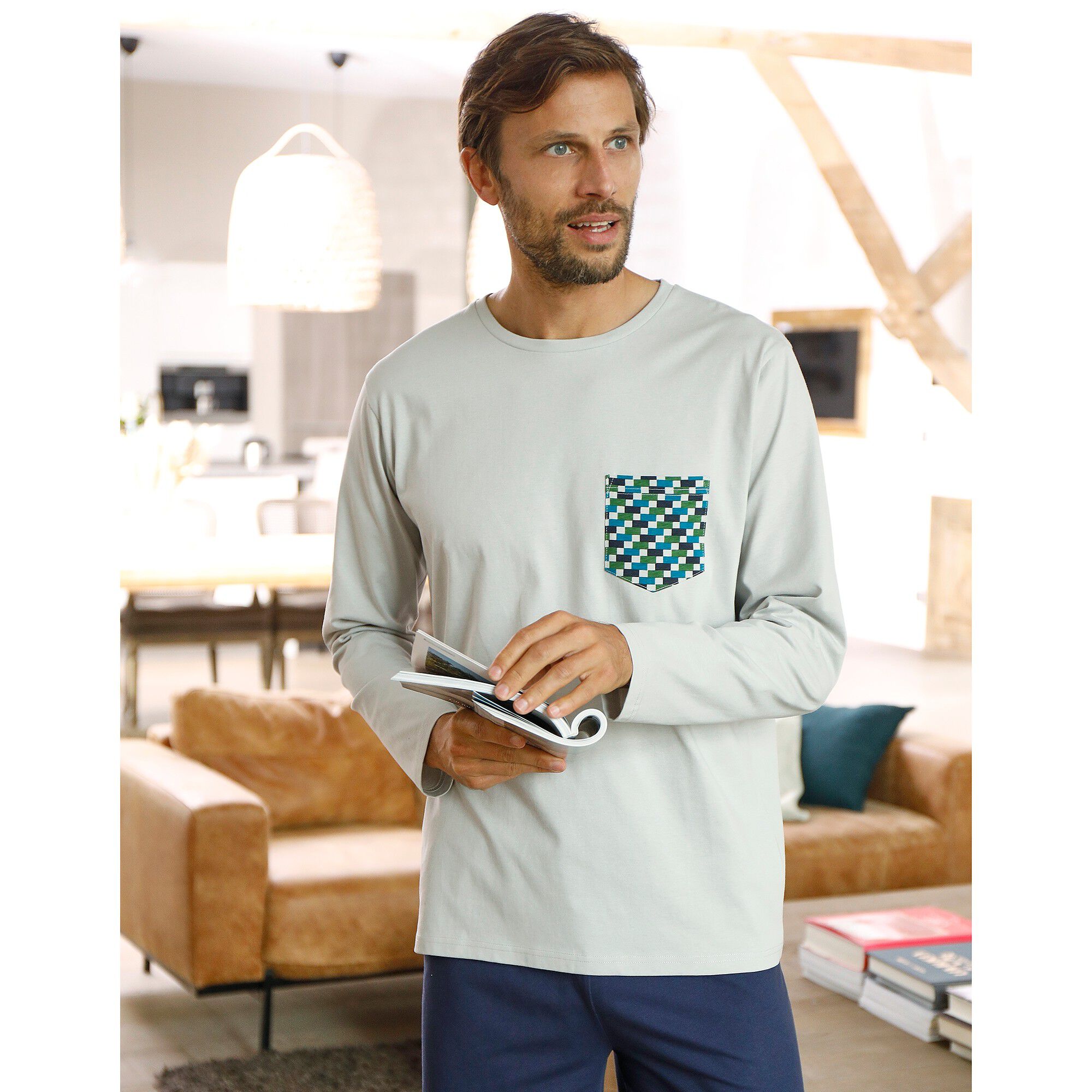 Tee-shirt pyjama manches longues gris