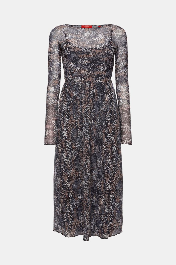 Plissiertes Mesh-Kleid mit Muster