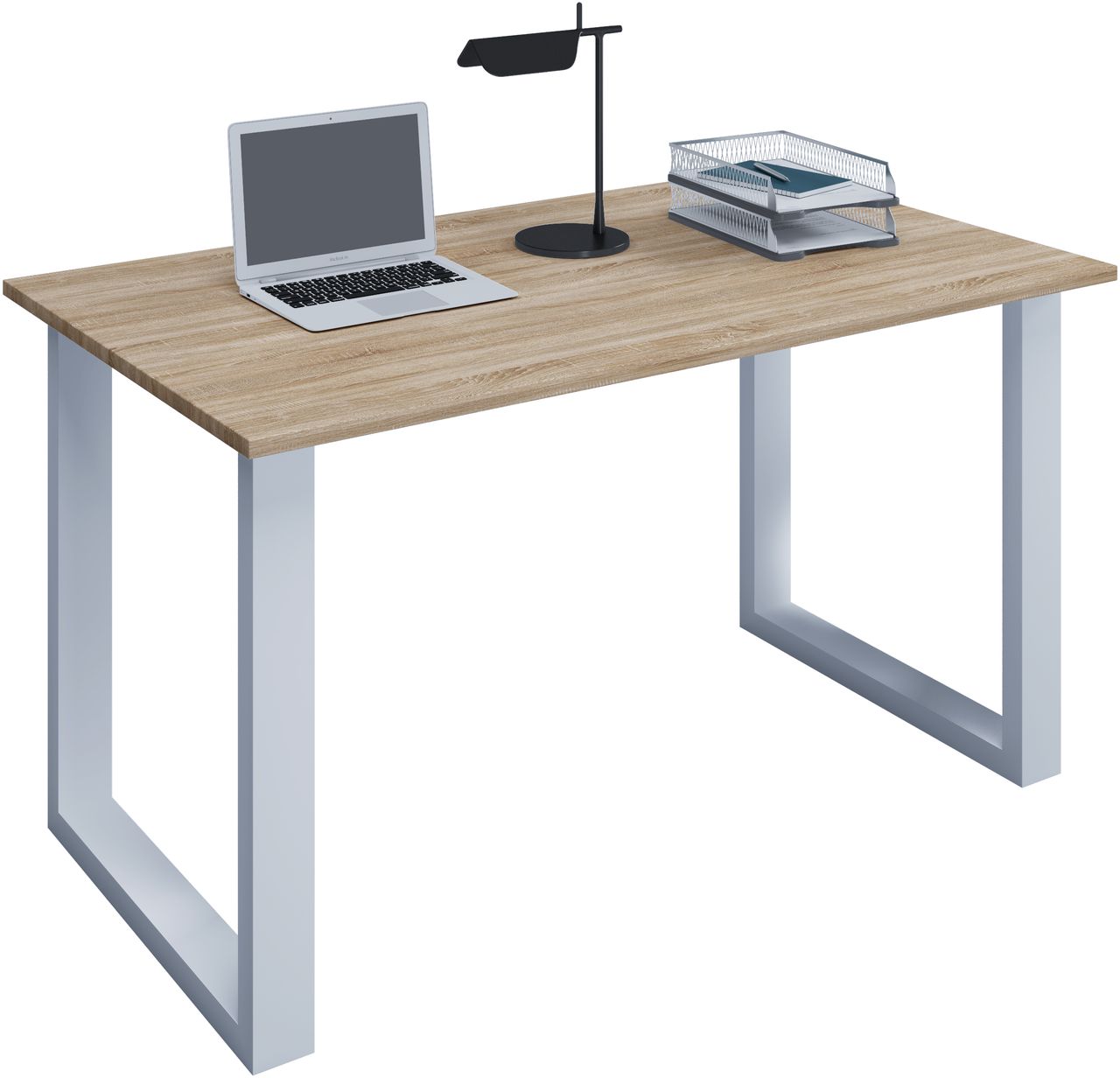 VCM Schreibtisch Lona 140x50 U-Fußgestell Sonoma-Eiche/weiß