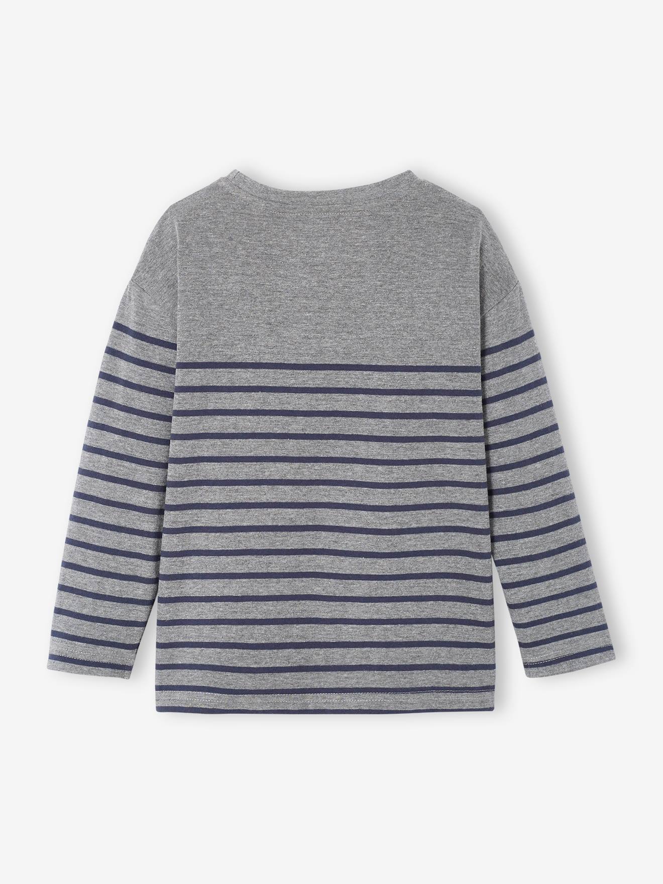 Tee-shirt marinière garçon détail flocage velours bleu nuit
