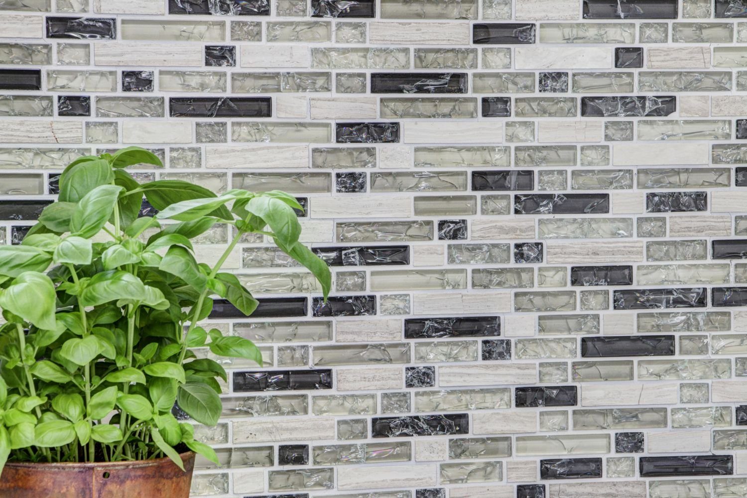Mosani Mosaikfliesen Glasmosaik Naturstein Mosaik graugrün glänzend / 10 Matten