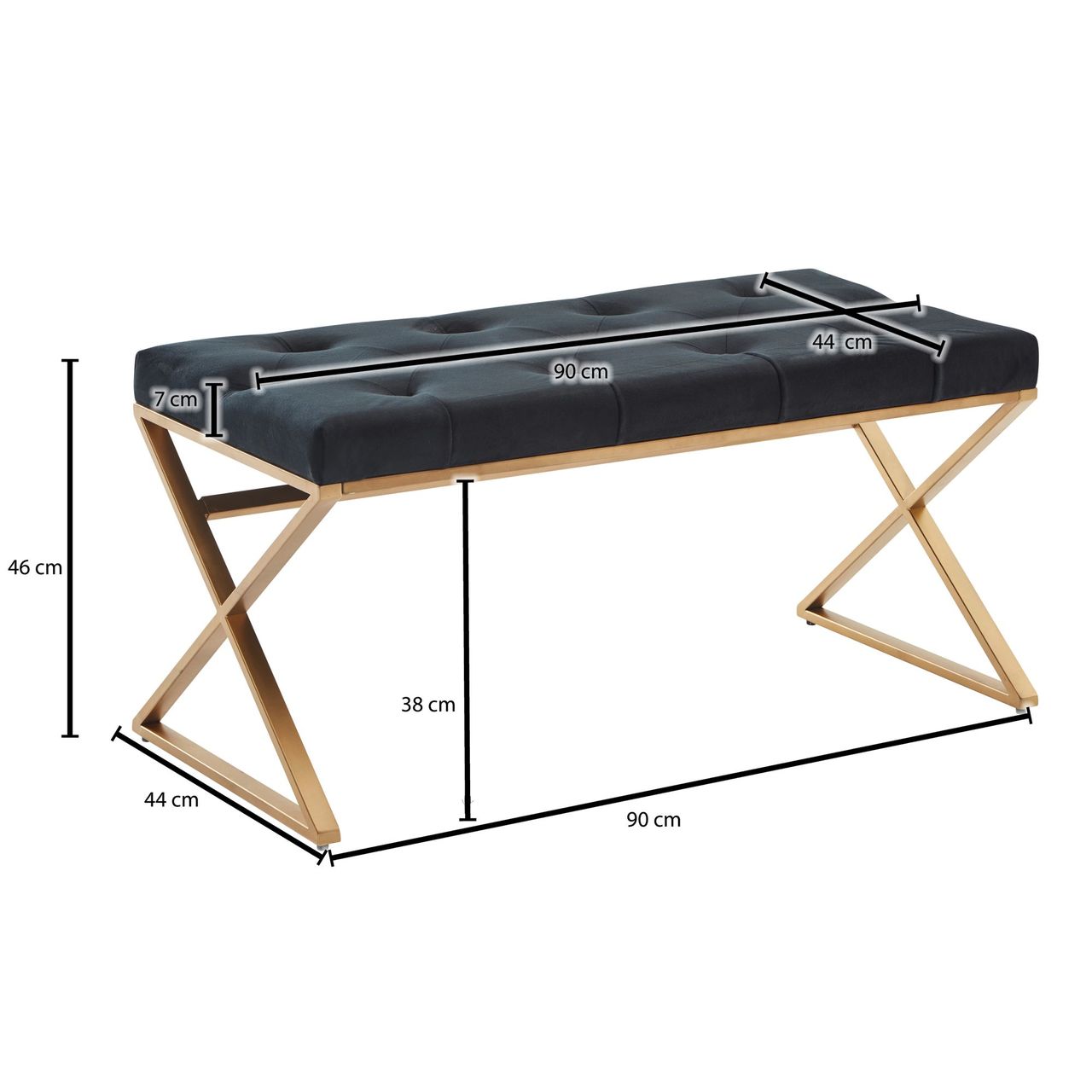 Skyport WOHNLING Sitzbank Schwarz Polsterbank 90 cm Bettbank Chesterfield Flurbank Samt