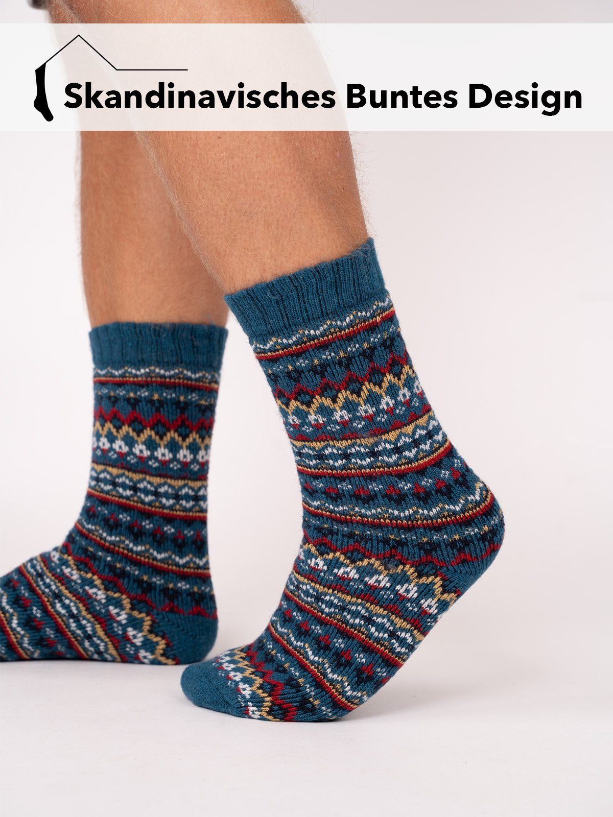 HomeOfSocks Socken Hygge Socken Dick Für Herren & Damen mit Wolle Dicke Socken Hyggelig Warm Mit Hohem 45% Wollanteil In Bunten Design