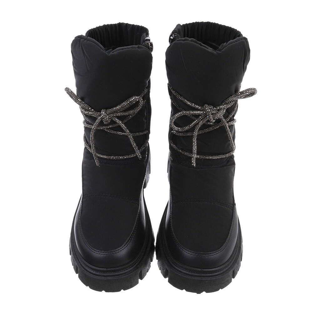 Ital-Design Damen Snowboots Freizeit Stiefelette Blockabsatz Plateaustiefeletten in Schwarz