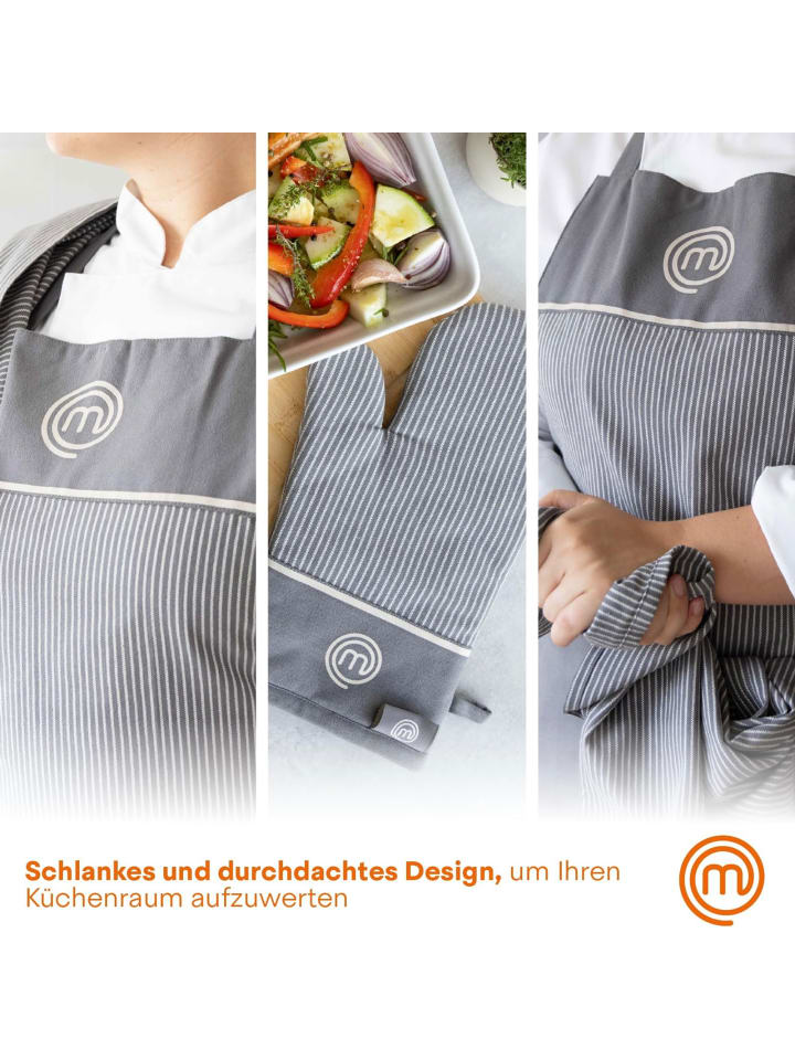 MasterChef 3 tlg. Set 3 teiliges Küchentextilien-Set in Grau günstig kaufen onesize