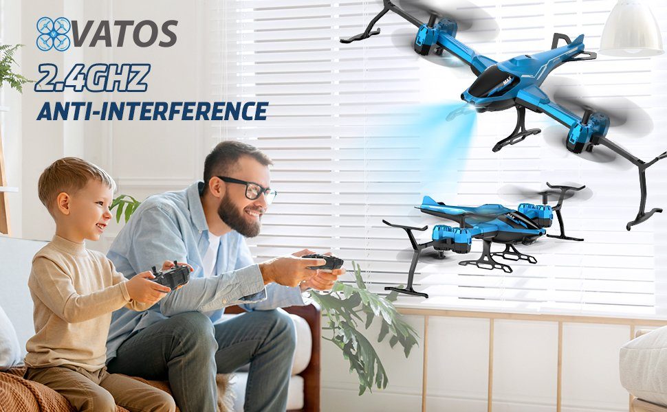VATOS Drohne (Mit LED Licht, Indoor, Spielzeug Kinder, Leichte für 15 Min. Spaß. Innovatives Quad-Flügeldesign 360° Flip)