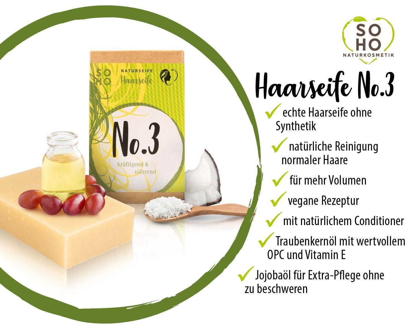 SOHO Naturkosmetik Seifen-Set Feste Haarseife, 3 exklusive Haarseifen aus bayrischer Manufaktur, 3-tlg.