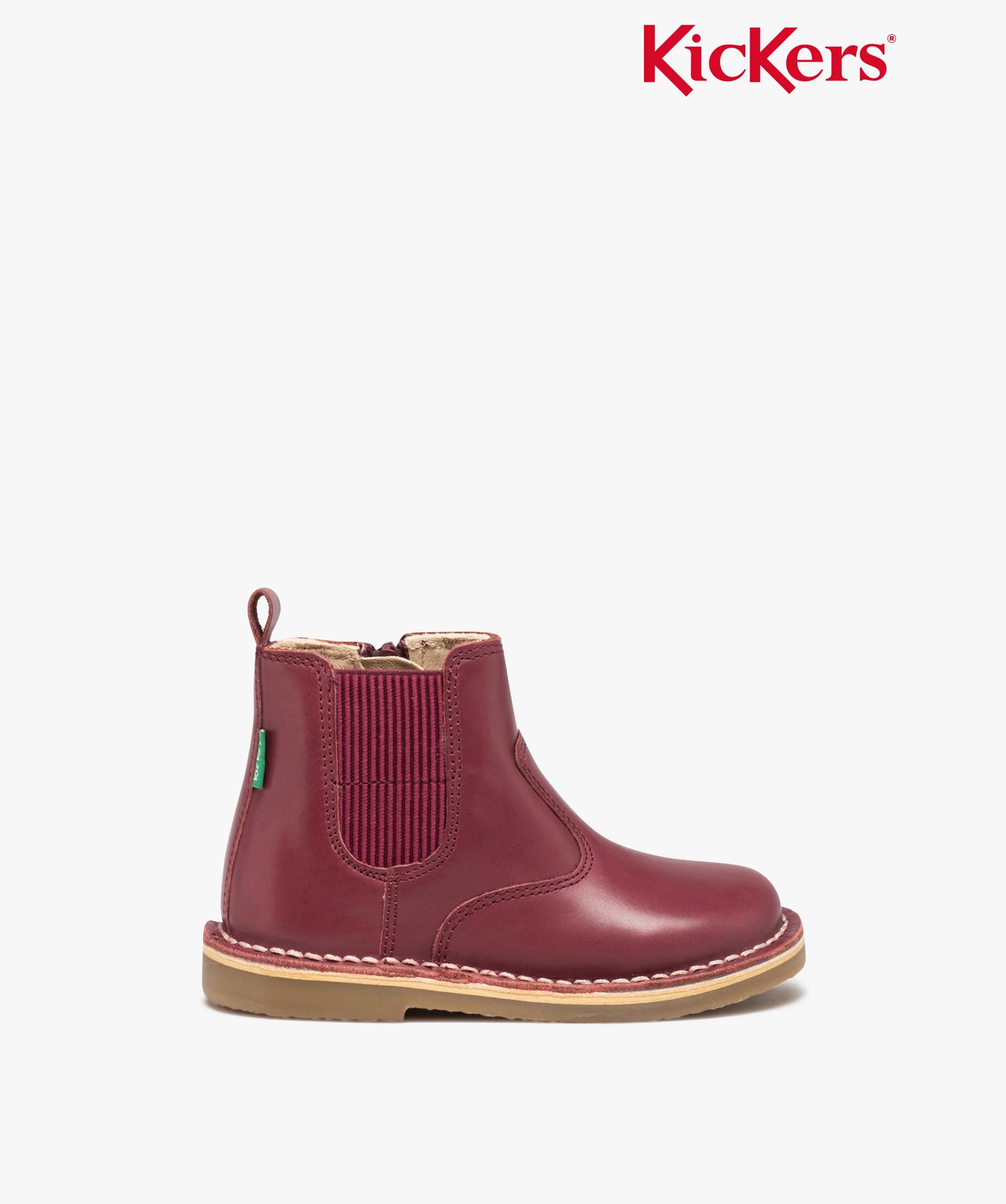 Boots bébé fille unies en cuir style Chelsea - Kickers bordeaux | GEMO