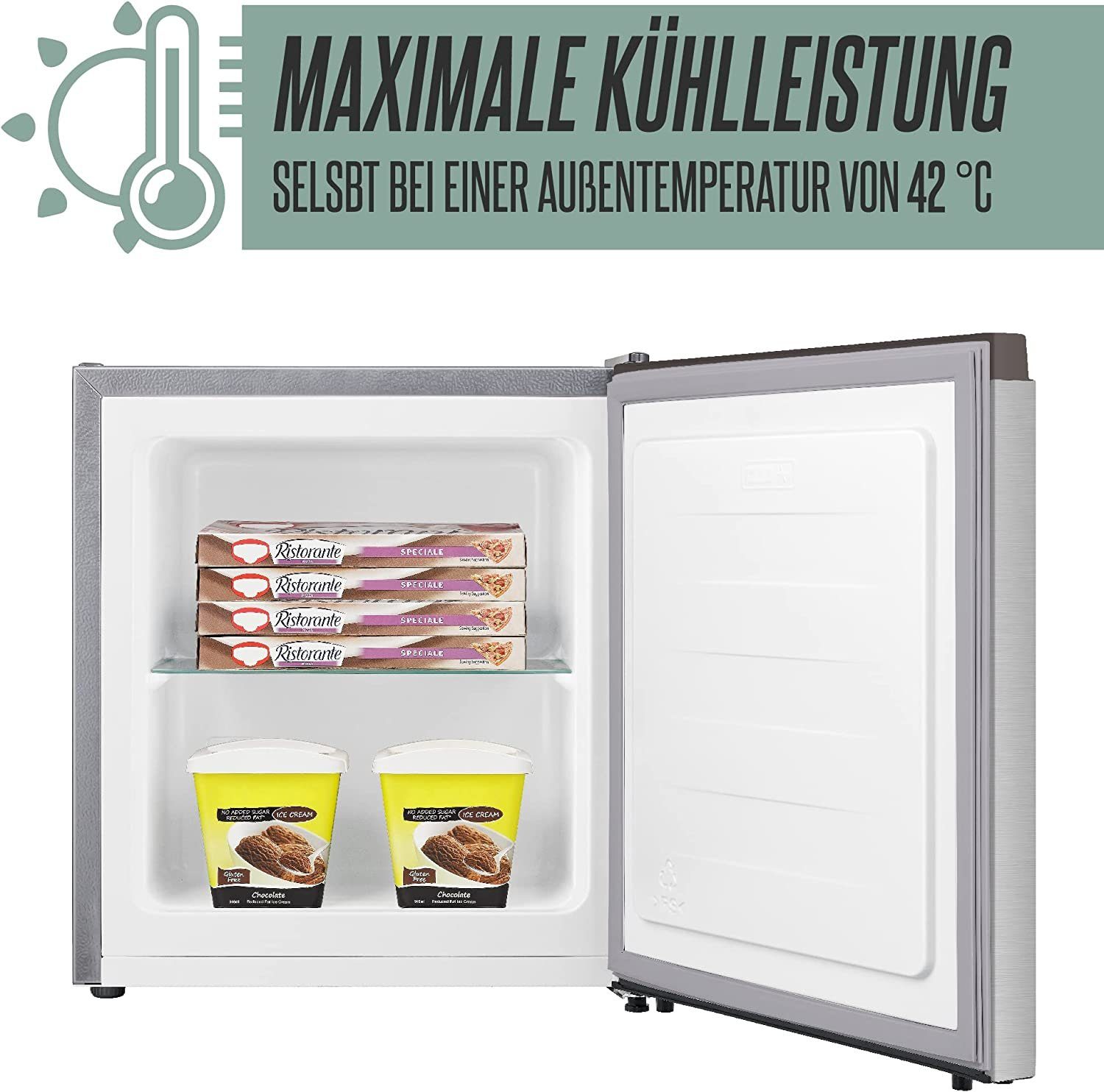 Heinrich´s Gefrierschrank Mini Freezer HGB 4088, 51 cm hoch, 44 cm breit, Gefrierbox, 39db, Freezer 34L perfekt Tiefkühlen
