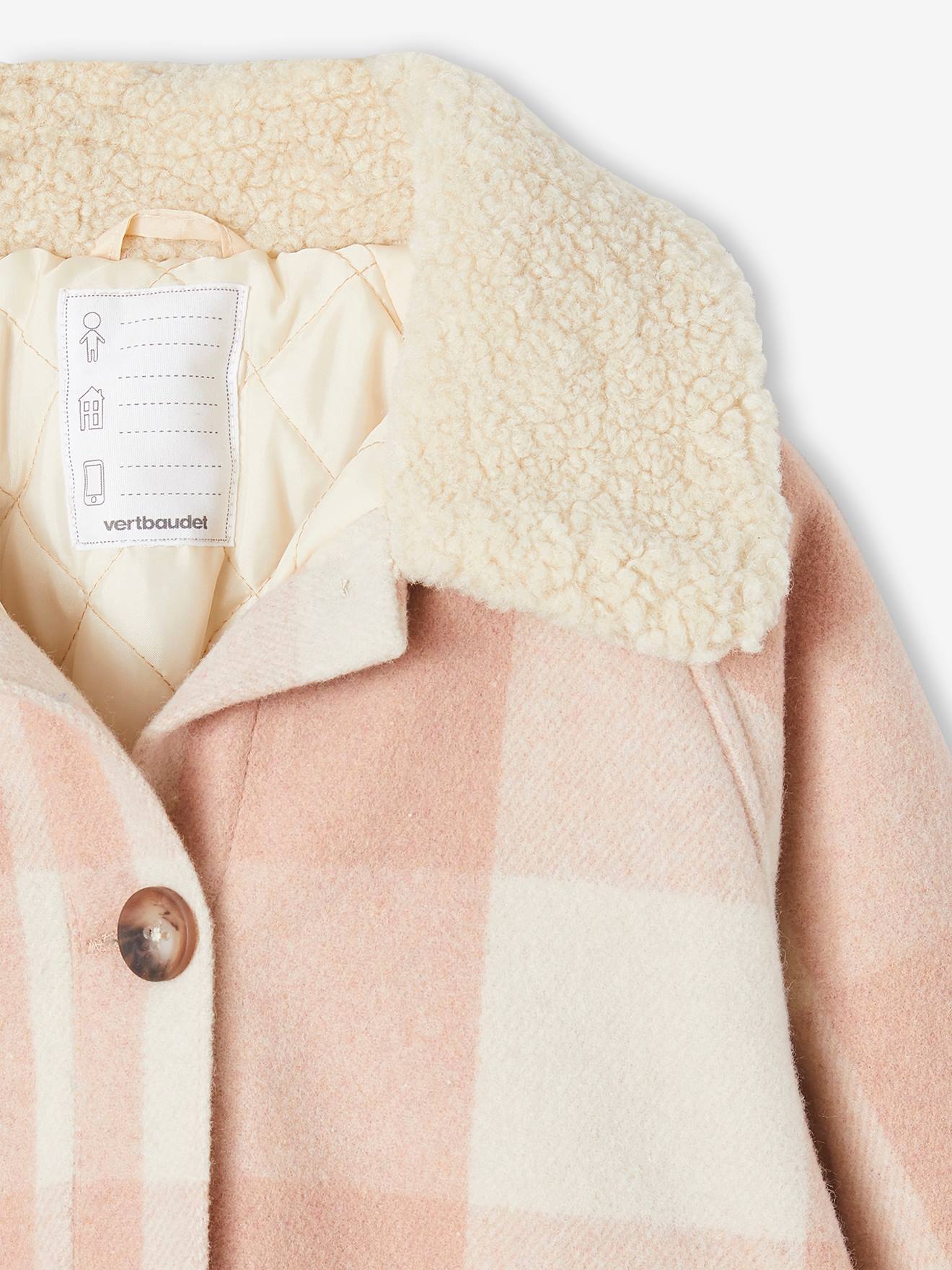 Manteau style surchemise en lainage à carreaux fille carreaux marron