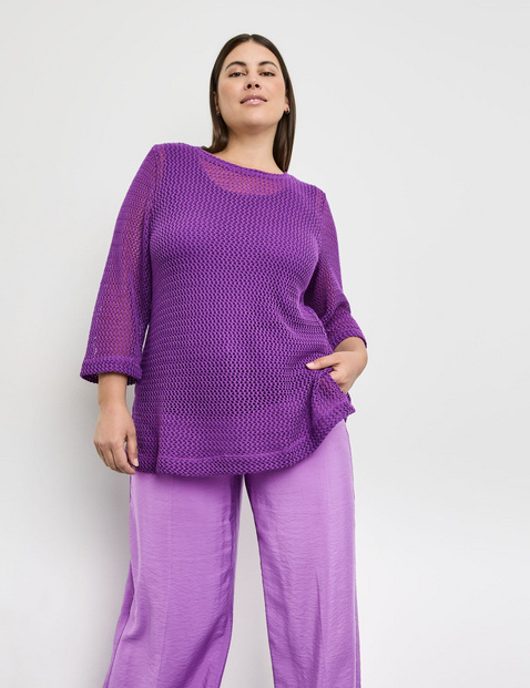 Lochstrick-Pullover mit 3/4 Arm