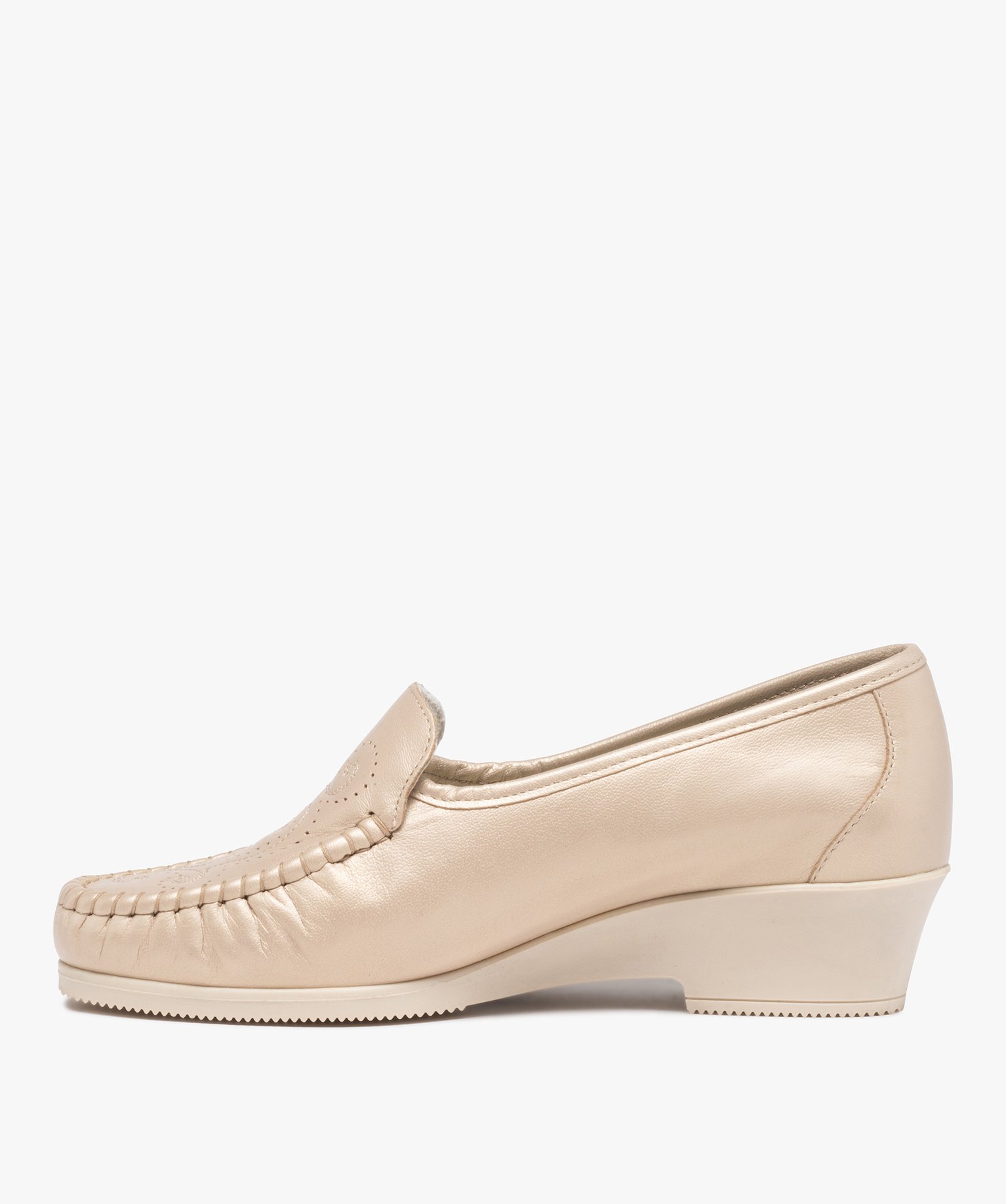 Mocassins femme confort unis dessus en cuir souple beige | GEMO