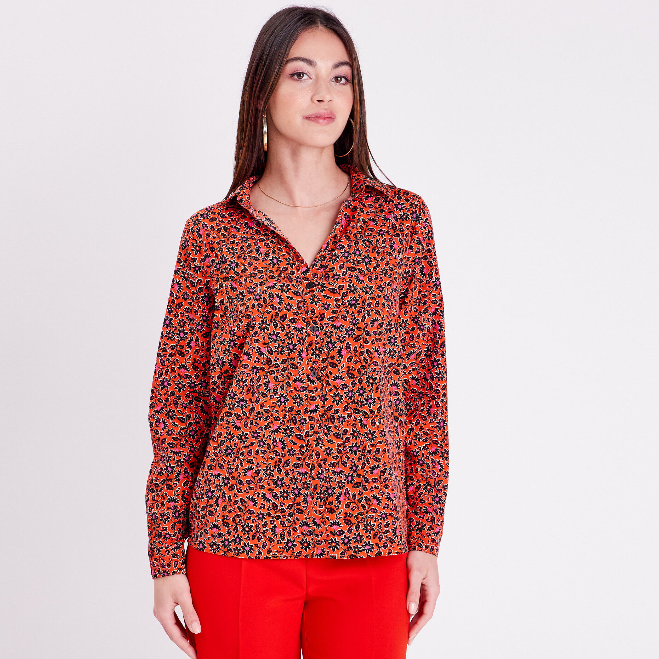 Chemise à manches longues orange femme | Cache Cache