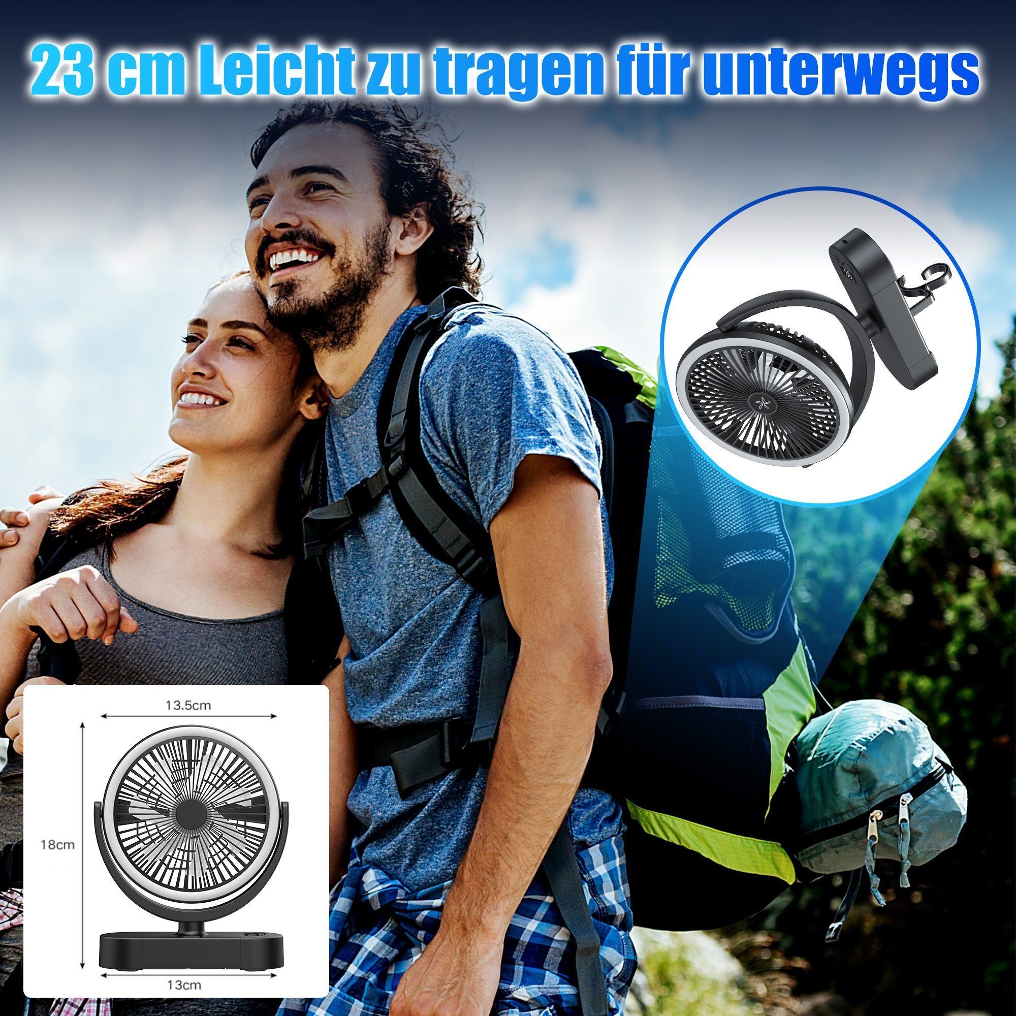 Mutoy Mini USB-Ventilator Tischventilator Mini Ventilator 10000mAh, Tragbarer Mit Fernbedienung, 3 Speeds, Leise 270°Drehung für Auto Schlafzimmer Büro Camping Outdoor