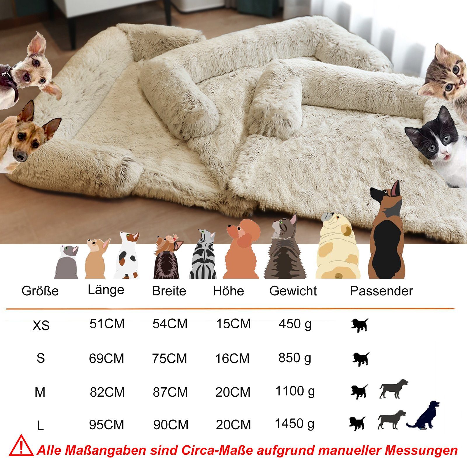 CALIYO Hundematratze Hundebett Grosse, Flauschig Haustierbett Katzenbett Waschbar, Anti-Rutsch/Fleckenbeständig/Bequem
