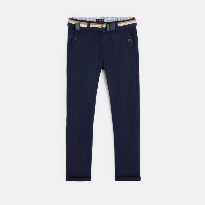 Pantalon chino ceinturé en toile bleu garçon