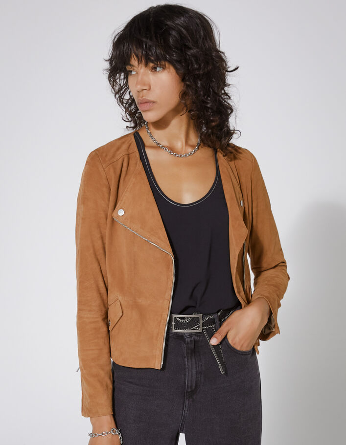 Blouson en cuir cognac femme