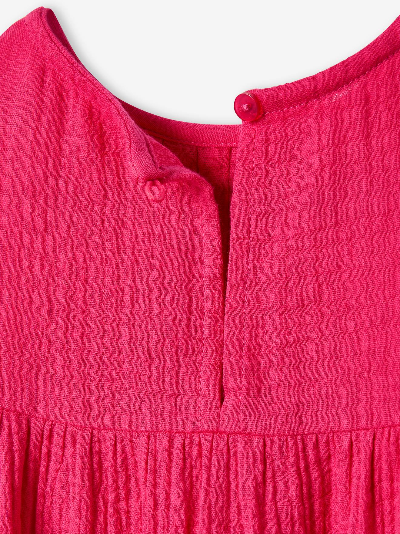 Robe en gaze de coton fille abricot poudré
