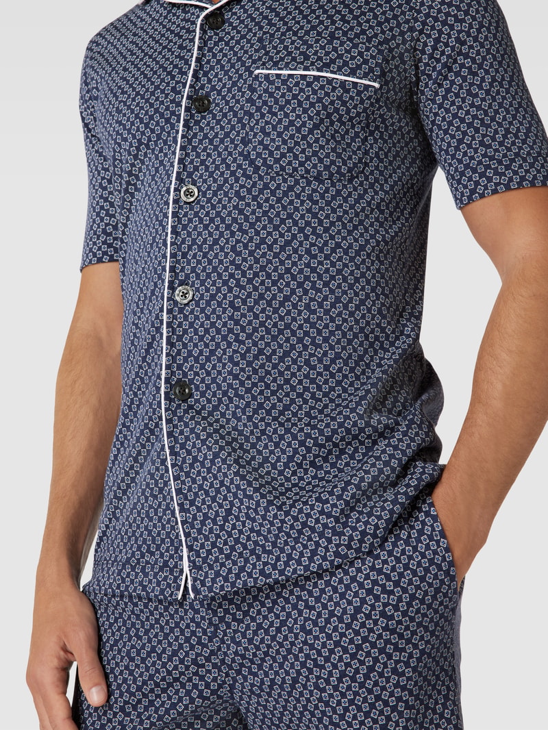Pyjama mit Allover-Muster Modell 'PIPING' in dunkelblau