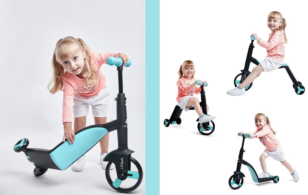 L.A. Sports 3-in-1 Kids Trike Laufrad Dreirad Scooter für Kinder ab 2 Jahren
