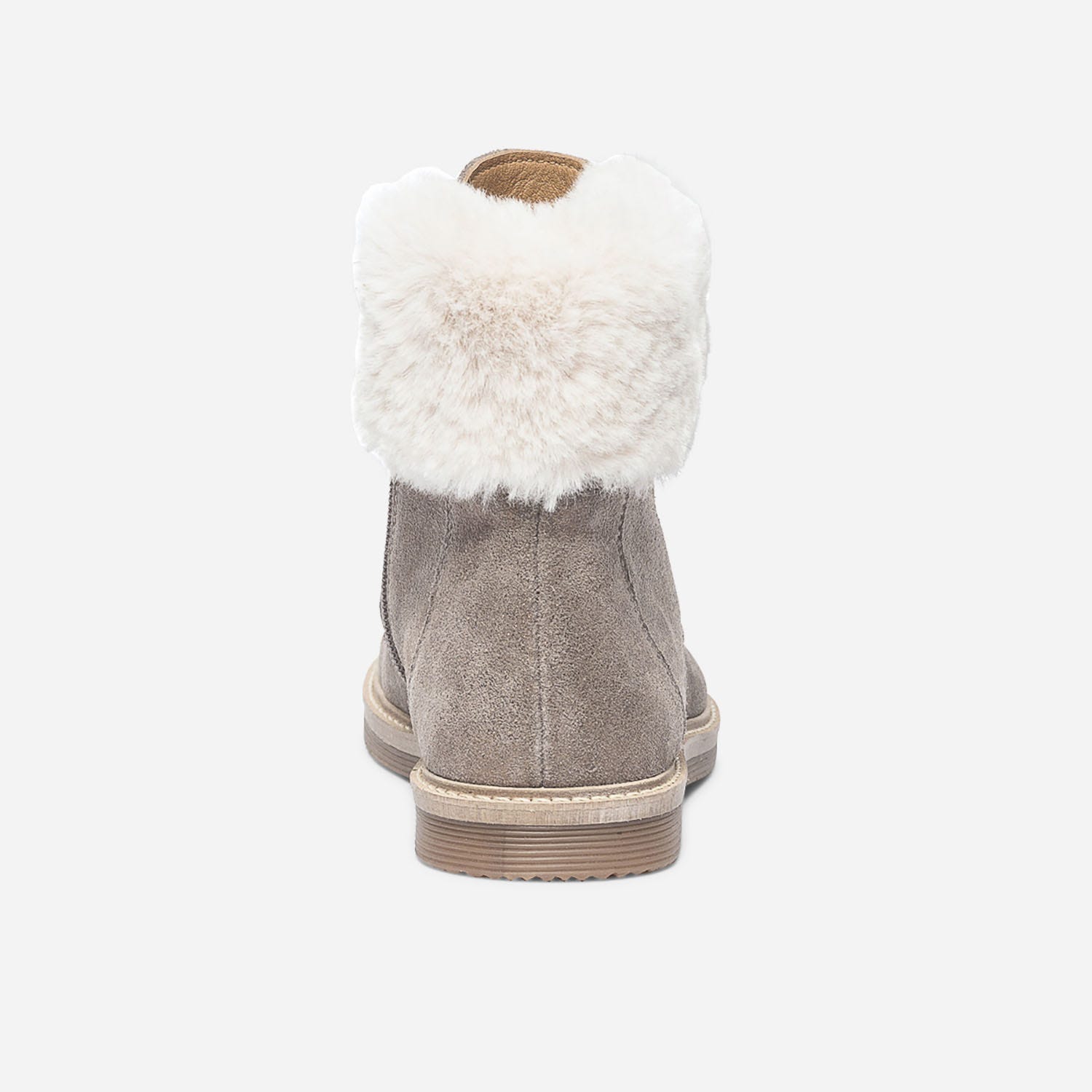 Bottine taupe irisé en cuir velours fourré