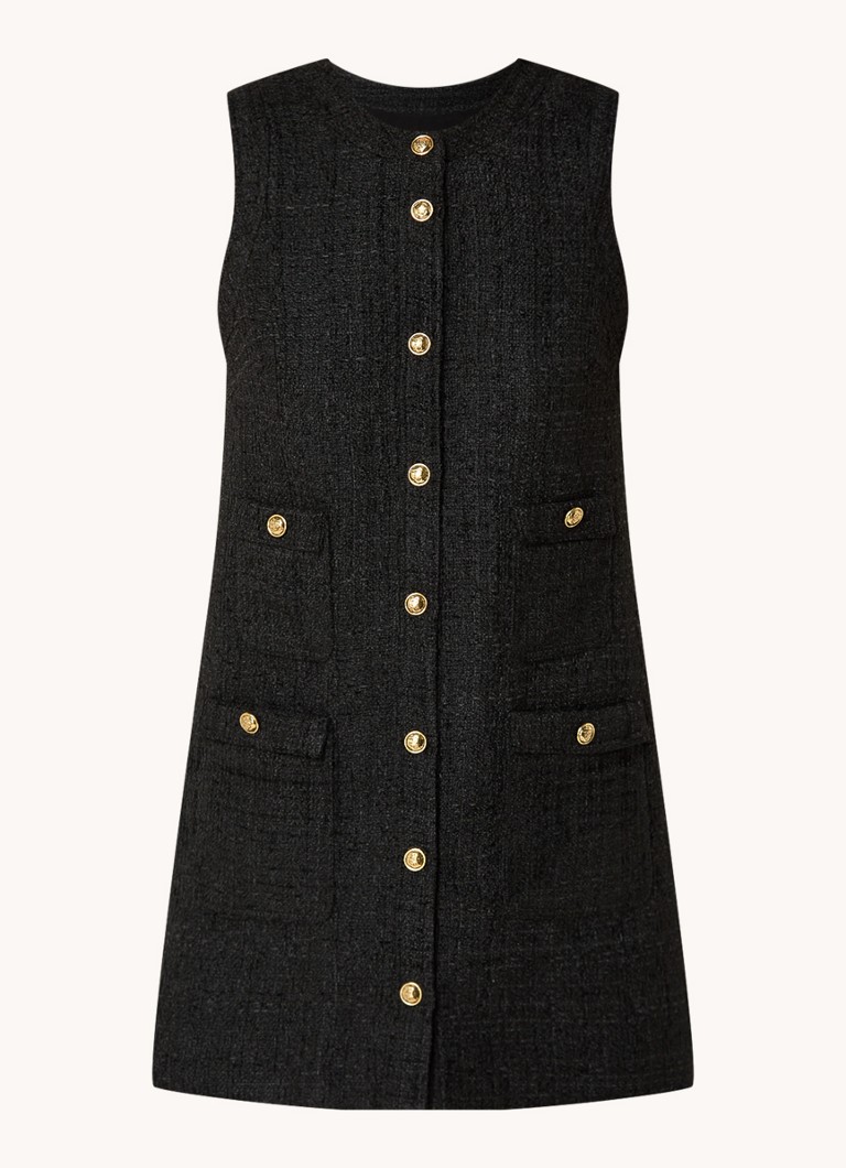 Rochie scurtă fără mâneci, de la Sandro, cu efect de tweed și buzunare aplicate.