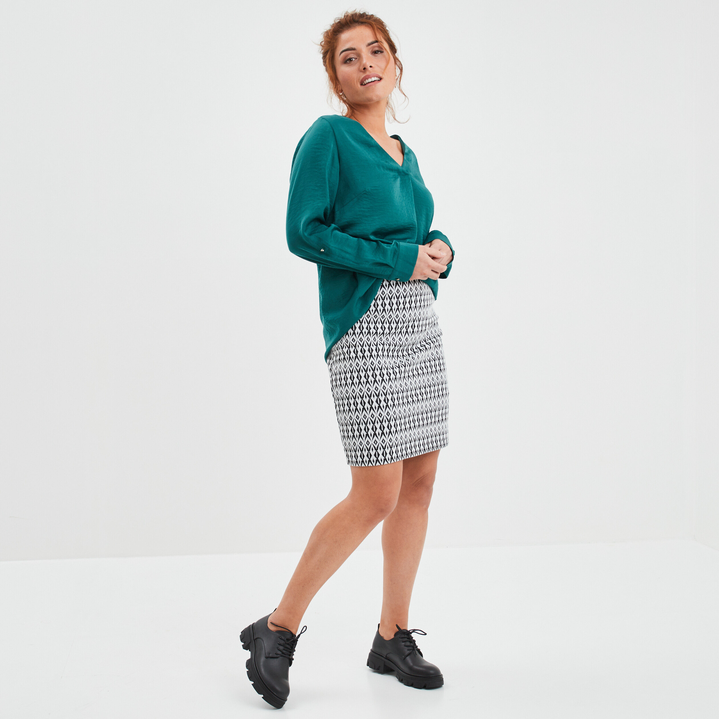 Jupe tube courte taille haute ecru femme | La Halle