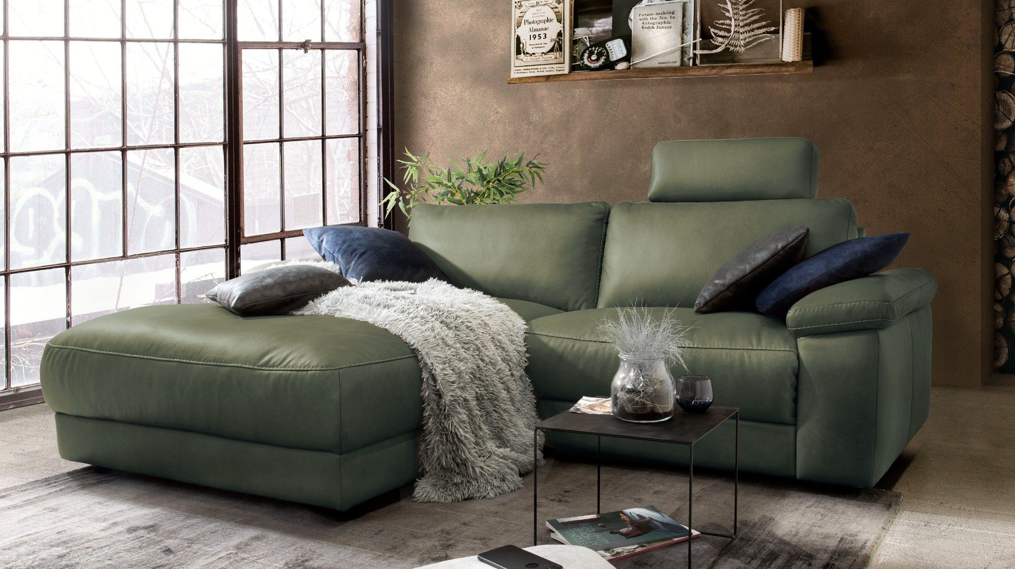 KAWOLA Ecksofa LOLA, Sofa Stoff od. Leder, Recamiere rechts od. links, versch. Farben