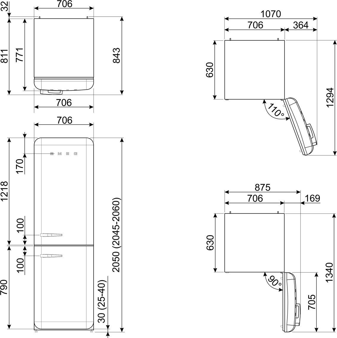 Smeg Kühl-/Gefrierkombination FAB38RRD5, 205 cm hoch, 70,6 cm breit