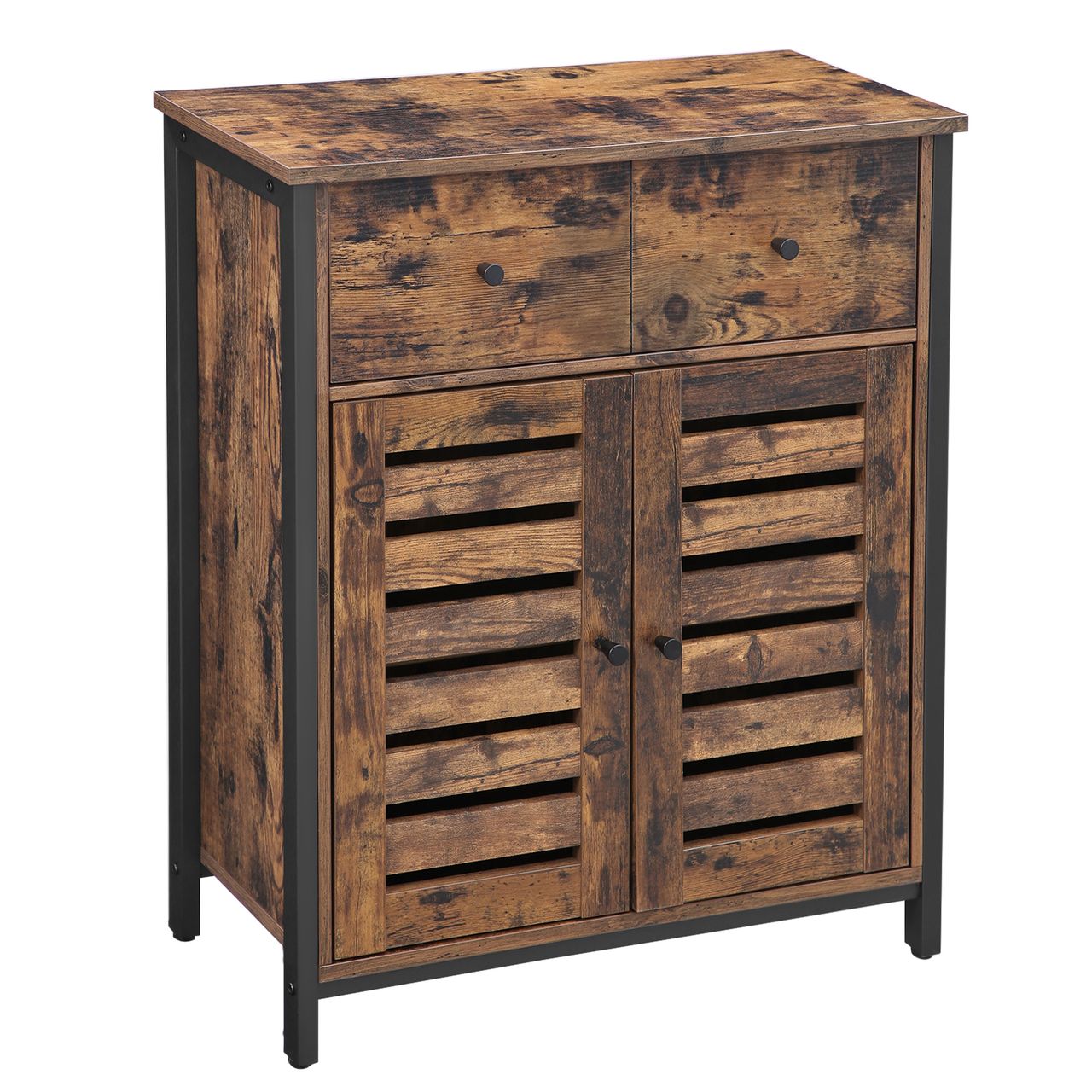 Vasagle Sideboard mit Regalebene und Schublade, 2 stilvollen Lamellentür versehen