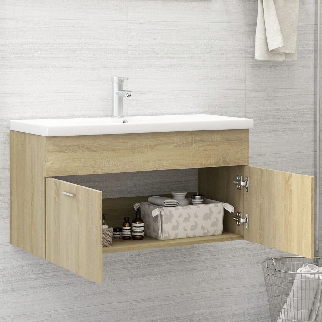 vidaXL Badezimmerspiegelschrank Waschbeckenunterschrank Einbaubecken Sonoma-Eiche Holzwerkstoff (1-St)