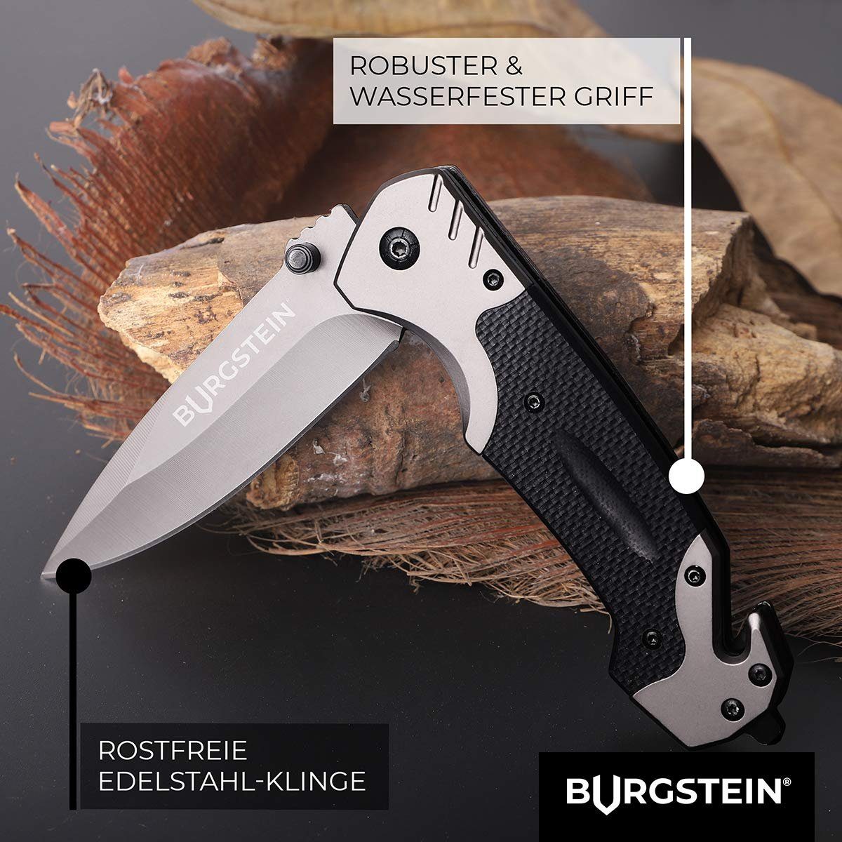 Burgstein Anzucht- und Kräutererde Outdoor Taschenmesser mit Gürteltasche - Klappmesser Carbon, Carbon Carbon