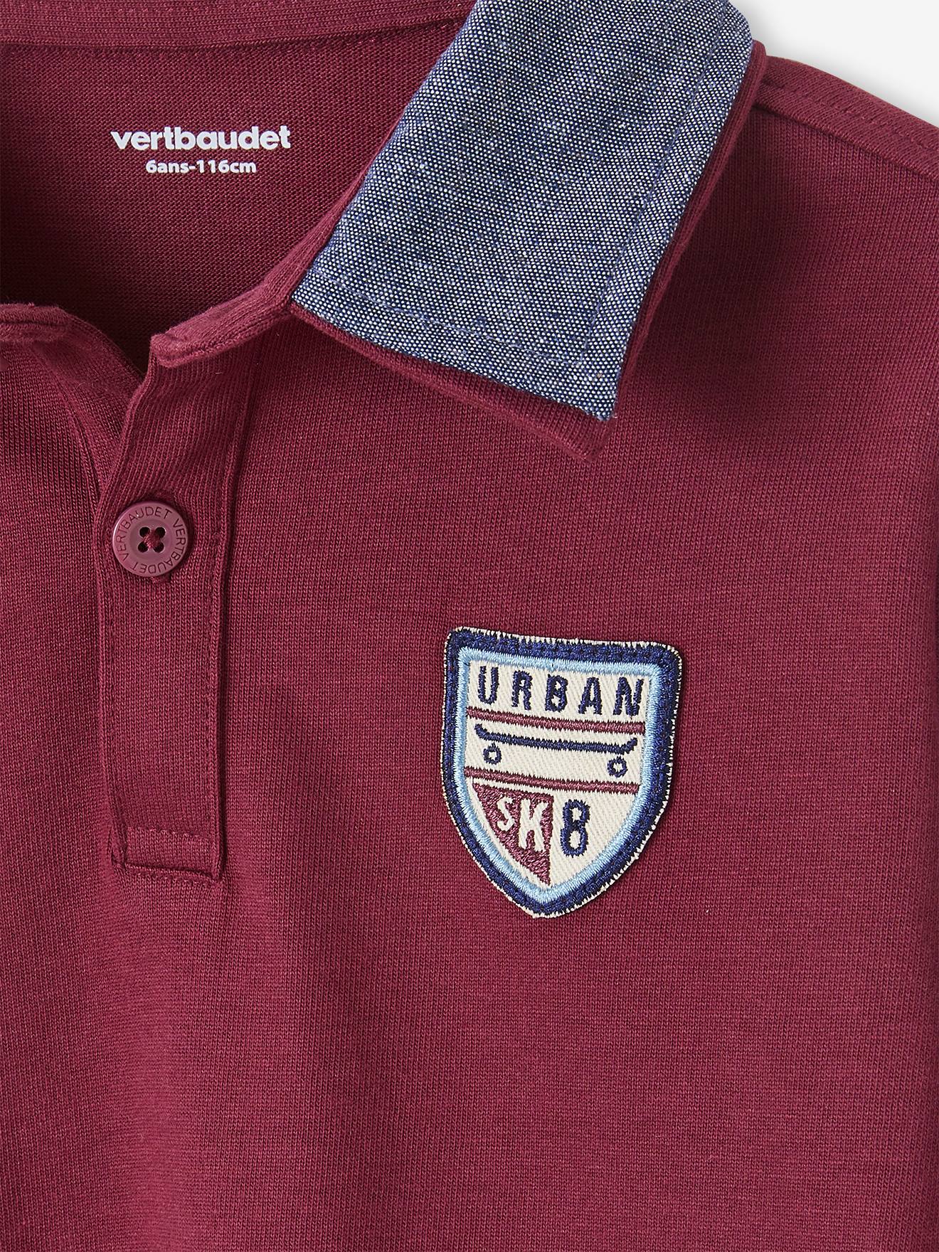 Polo garçon avec badge et col en chambray dark bleu indigo