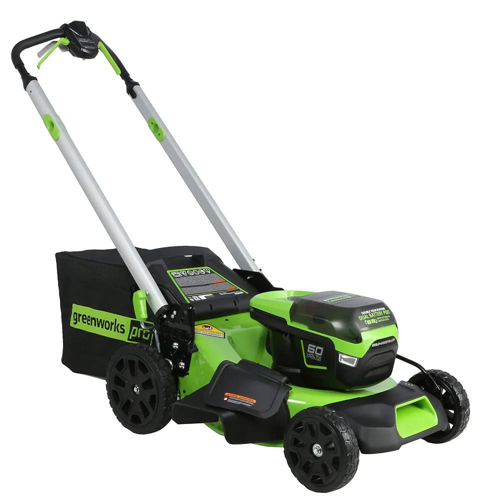 Kit multifuncional GREENWORKS 60V com 1 bateria de 6,0Ah / 2 baterias de 4,0Ah para cortador de grama, soprador e gerador (código 1305307AUVT)