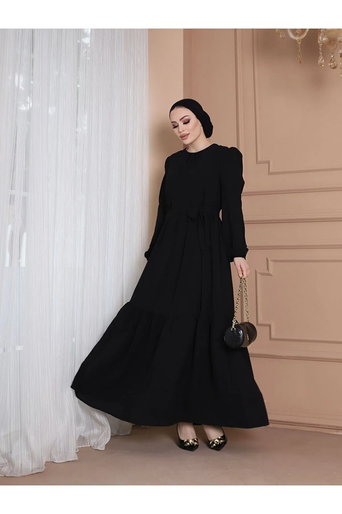 VOLT CLOTHİNG  Ayrobin Kleid mit Gürtel und Rüschendetail am Kragen