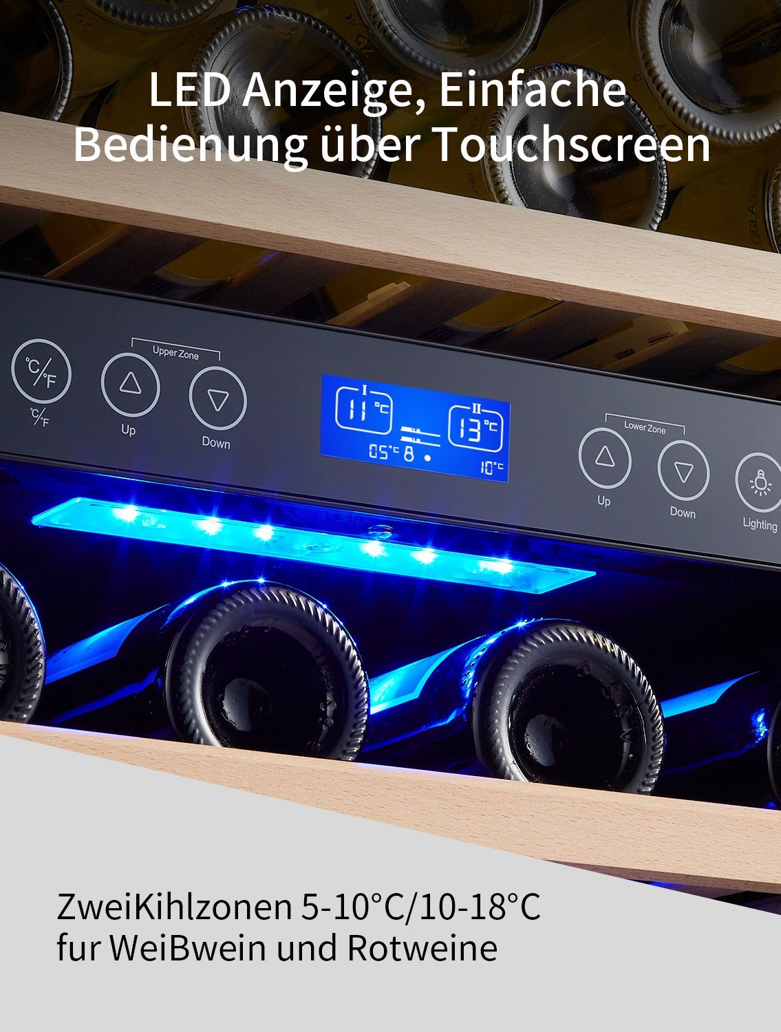kalamera Weinkühlschrank KRC-200BFG, für 73 Standardflaschen á 0,75l,2 Zonen