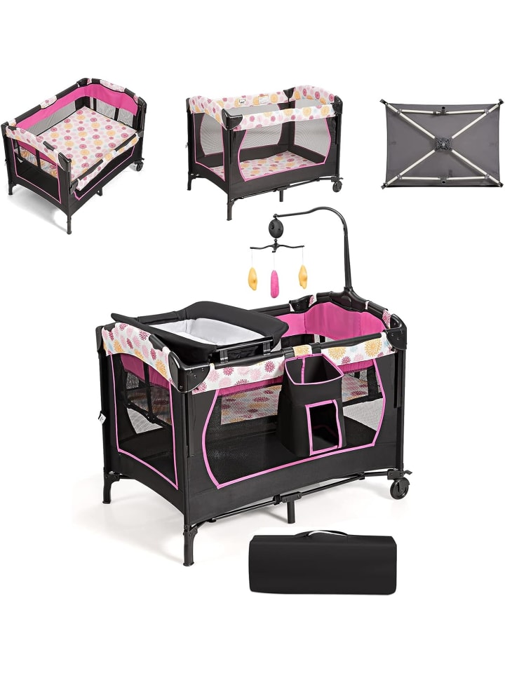 COSTWAY 4 in 1 Reisebett 2 Ebenen in Rosa günstig kaufen 108 cm