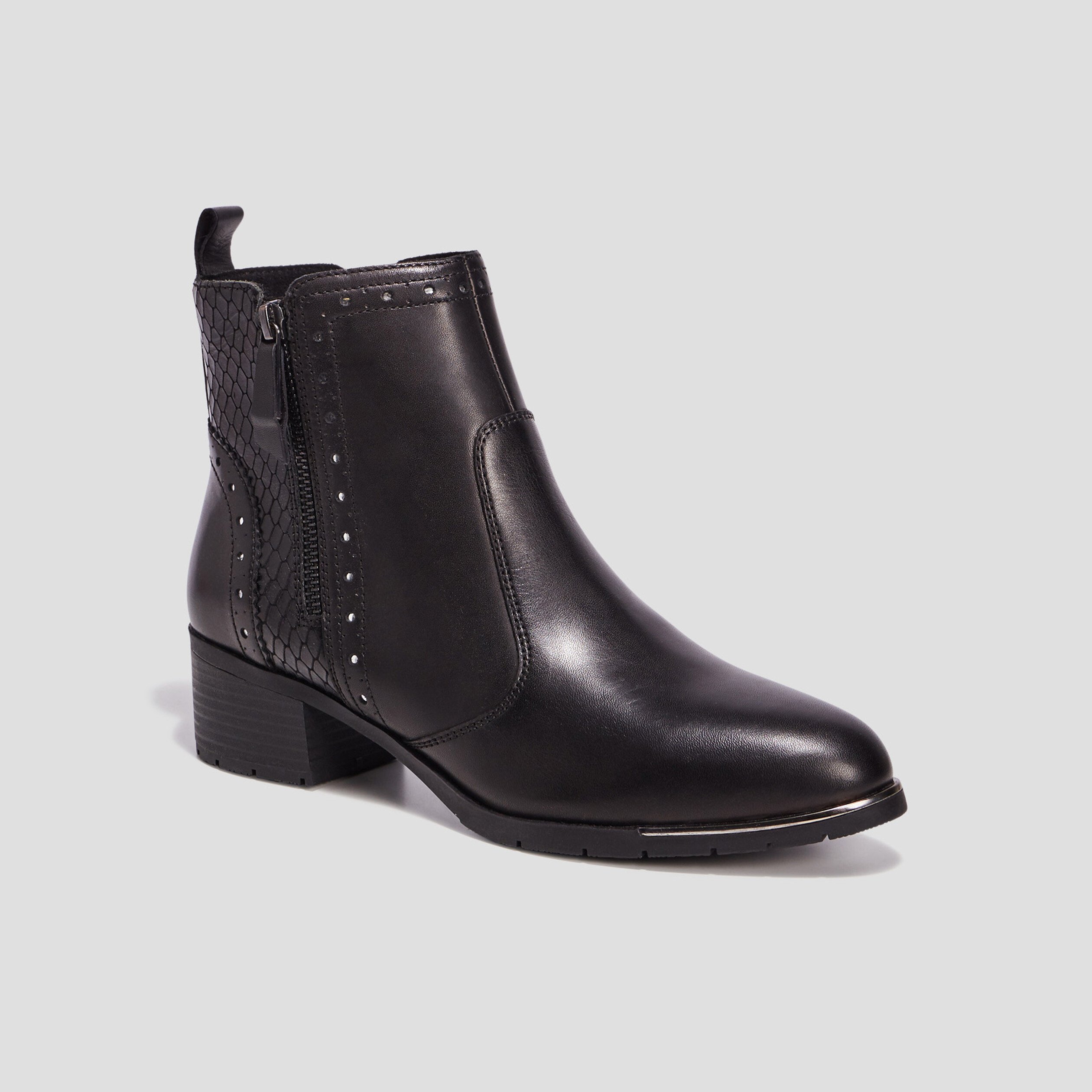 Bottines à talons en cuir noir femme | La Halle